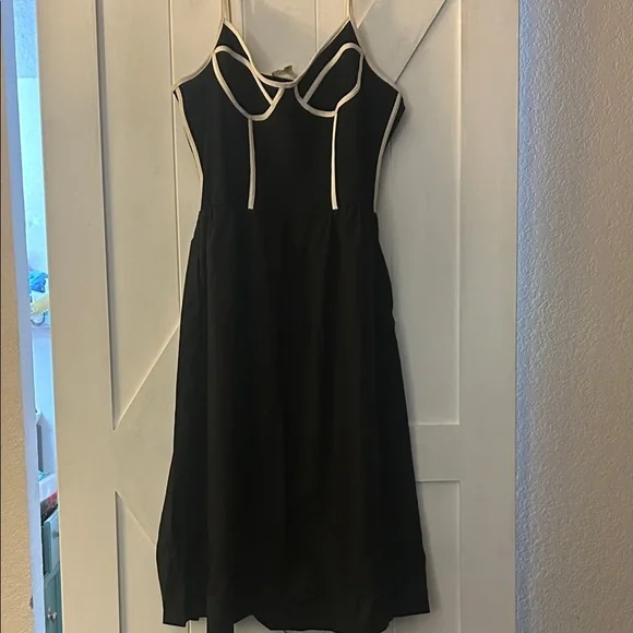 Anthropologie Black Midi Dress with Cream Accents - Picture 4 of 6